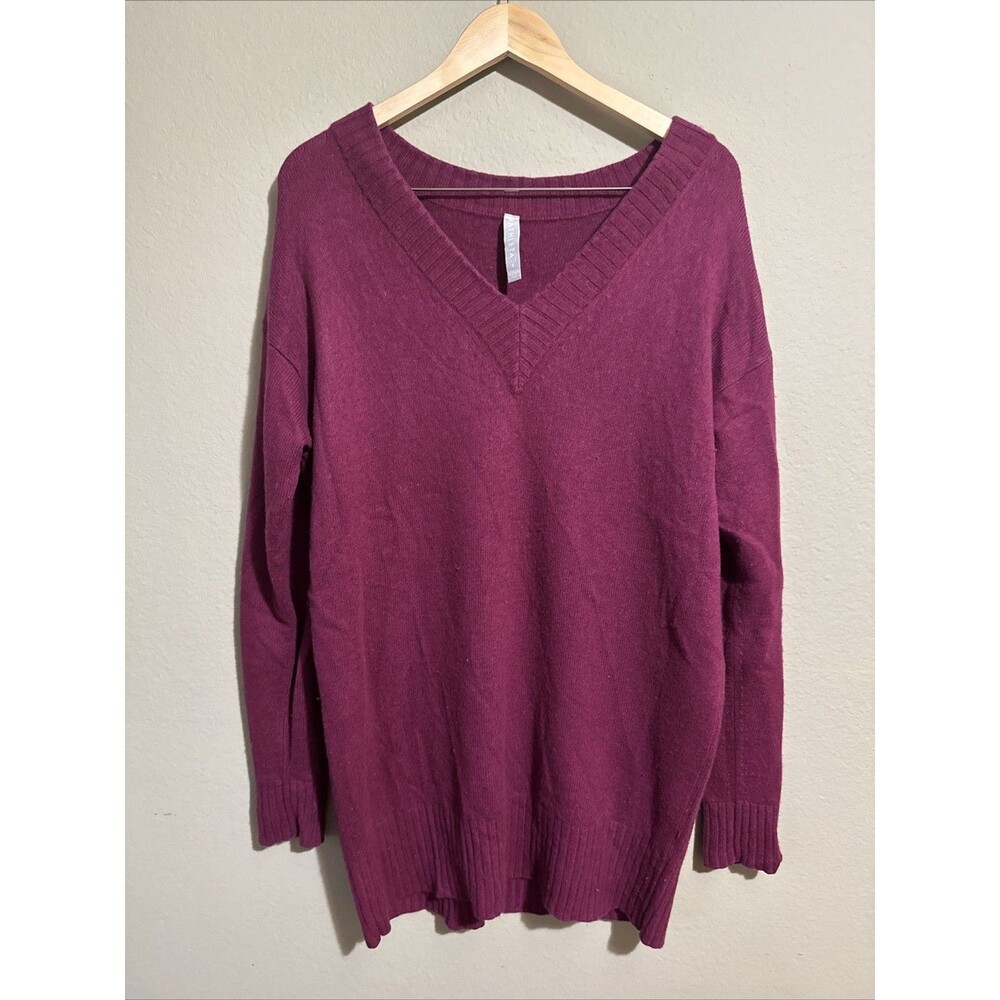 Athleta Wool Cashmere V-Neck Tunic Sweater Womens Size Small Fuschia Comfy Cozy